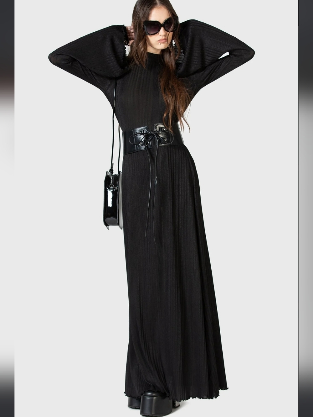 Killstar Black Maxi Dress with Bell Sleeves